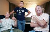 COME ON US REDS: Will Melor, James Davenport and Peter Hook at the recording